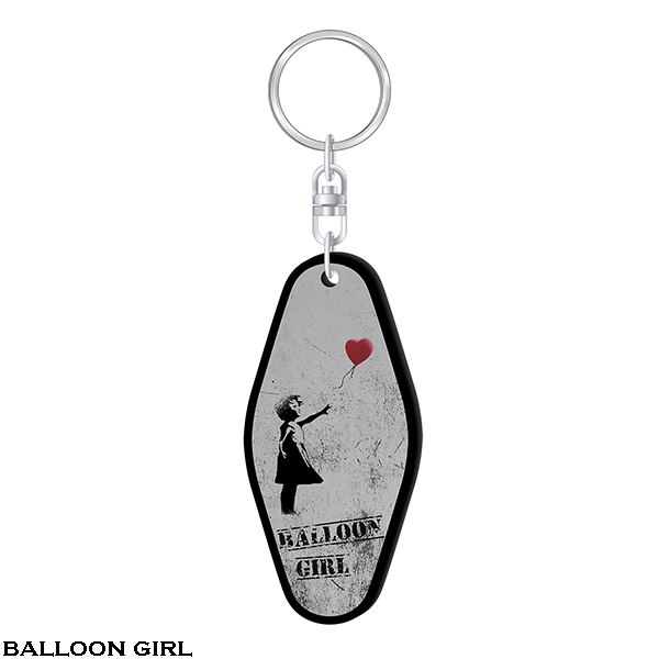 Banksy塗鴉圖像 旅館鑰匙圈 - 氣球女孩 / 愛心老鼠 / 鮮花炸彈客 / 康登女僕 / 塗鴉有罪 - BRANDALISED Motel Keychain - Balloon Girl / Love Rat / Flower Bomber / Camden Maid / Graffiti Is A Crime